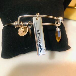“I am enough”Bangle ! Silver with Tiger Eye Charm